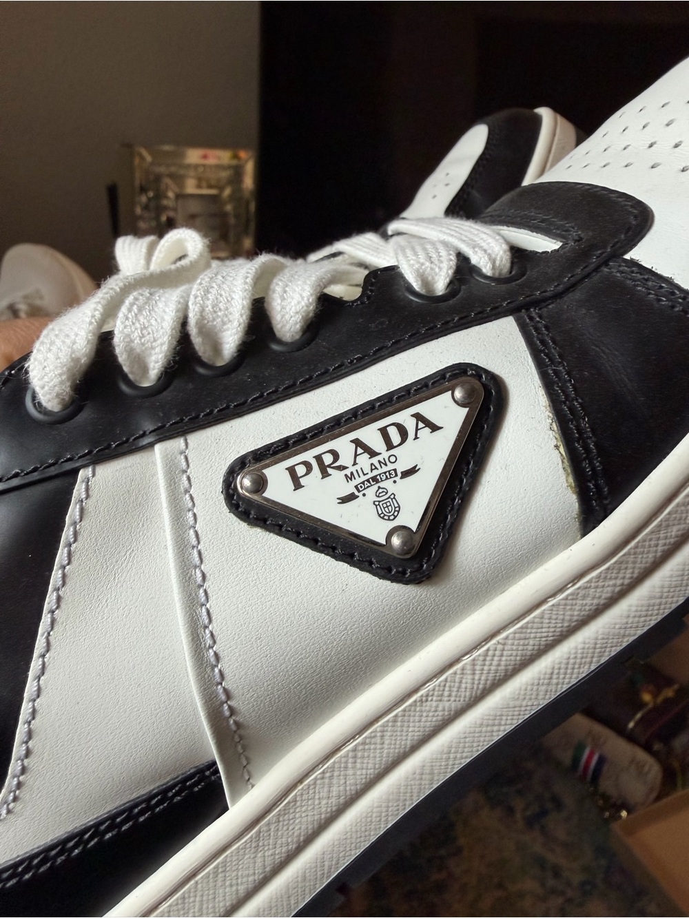 Prada Black & White Leather Low-Top Sneakers